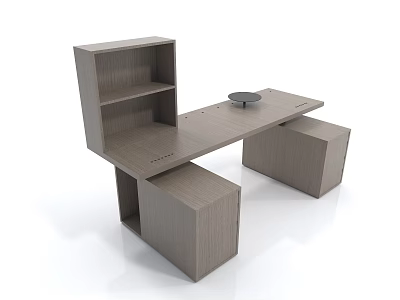 Modern Wooden Desk With Minimalist Design Built in Shelf and Sleek Tabletop Storage Units 3d model
