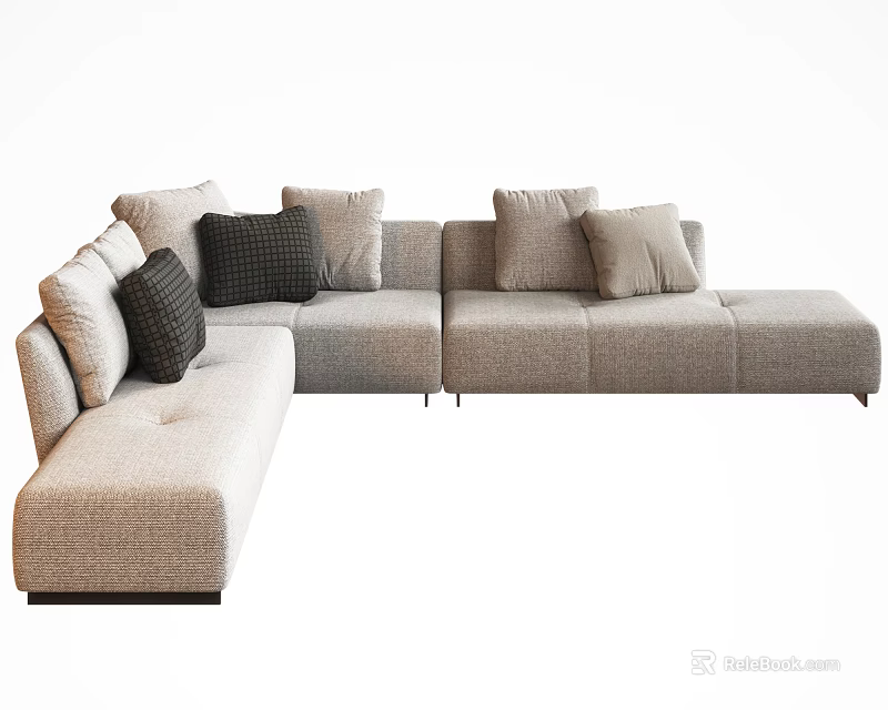 Modern Light Gray Sectional Sofa With Multiple Cushions And Comfortable Design 3d model