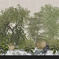 Indoor Landscape Interior Design With Various Green Trees Shrubs And Round White Spherical Decor