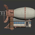 Steampunk Airship Model Featuring White Body Orange Propeller Blue Windows And Base Structure 3d model