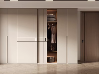 Modern Minimalist Built in Wardrobe with Sliding Doors and Hanging Clothes Storage 3d model