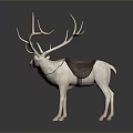 White Deer Sculpture With Large Antlers And Brown Saddle Decoration