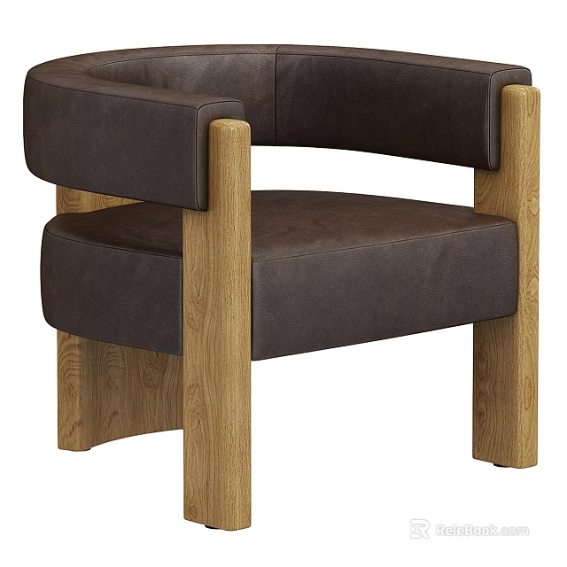 Modern Accent Chair With Leather Upholstery And Wooden Frame For Comfortable Seating 3d model 