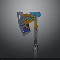 Sci Fi Axe With Blue Orange Elements Metallic Texture And Complex Geometric Design