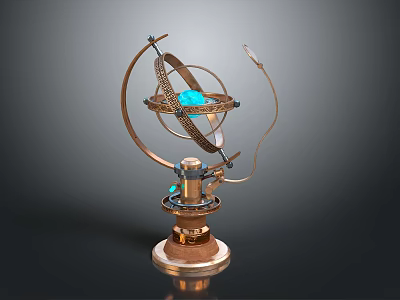 Decorative Brass Armillary Sphere With Intricate Metal Rings And Blue Globe 3d model