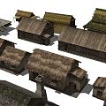 New Chinese Style Thatched House Rural Thatched House Bamboo House Wooden House Granary Wooden Boat 3d model