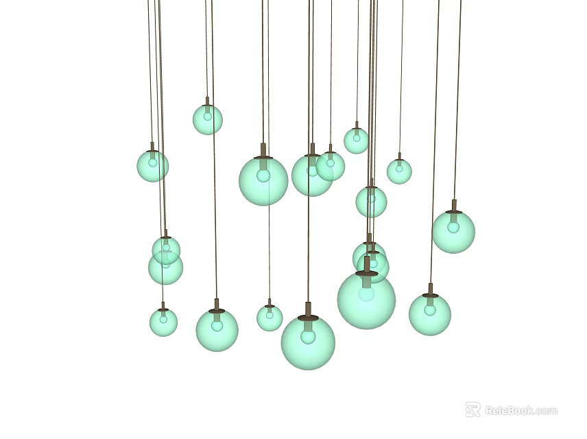 Light Green Spherical Pendant Lights Hanging Multiple Units Against White Background 3d model