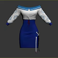 Stylish Off the Shoulder White Blue Dress With Blue Collar Cuff Patterns And Red Accents