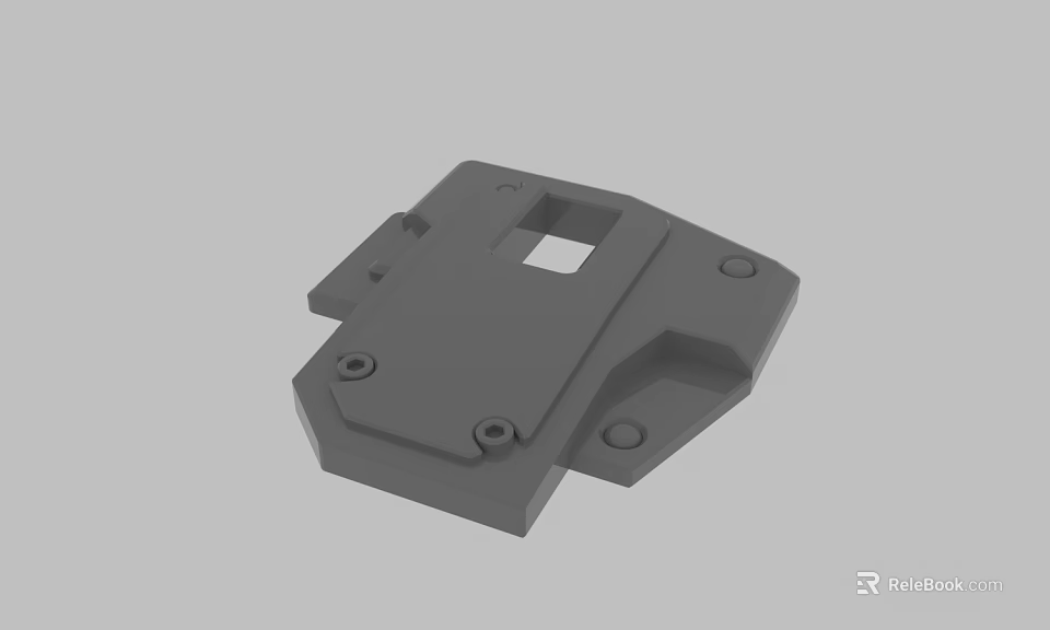 Gray Industrial Mechanical Part With Square Opening And Screw Holes Design 3d model 