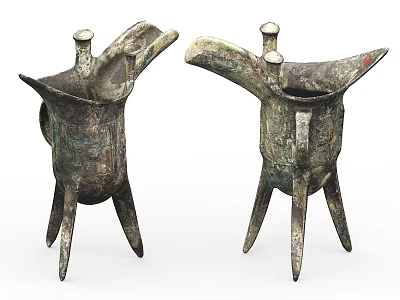 Antique Ceramic Vessels With Tripod Legs And Ornate Ancient Patterns 3d model
