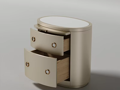 Modern Round Nightstand With Open Drawers Wooden Interior And Metal Knobs 3d model