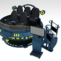 VR Experience Simulator With Circular Seating Yellow Lights Control Console And Screen 3d model