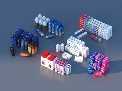 Diverse Daily Life Products With Colorful Bottles Boxes And Packaging 3d model