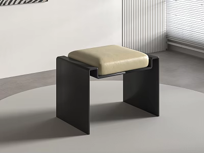 Modern Minimalist Stool With Black Frame And Beige Cushioned Seat In Interior Design 3d model