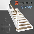 3D Rendered Staircase Design With Wooden Steps And White Railings Including Dimensions