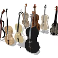 Diverse Musical Instruments and Painting Tools Featuring Wooden Designs and Art Supplies