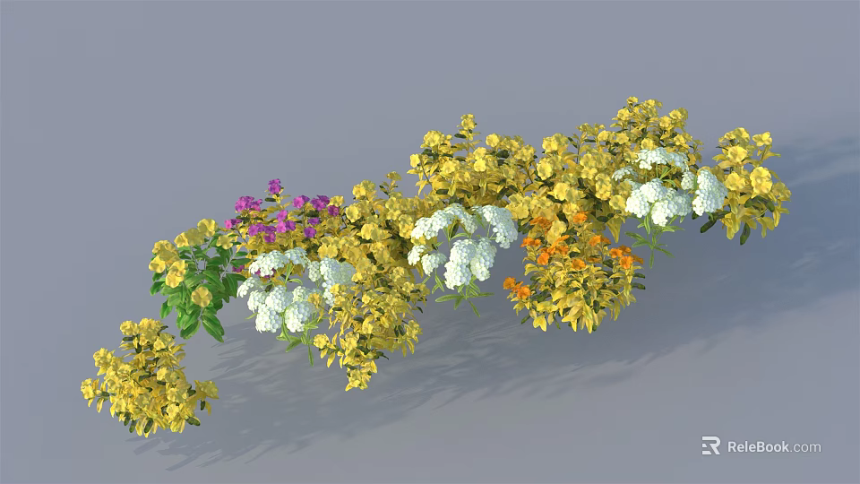 Blooming Vine Plant With Yellow White Purple Flowers And Green Leaves 3d model 