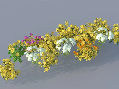 Blooming Vine Plant With Yellow White Purple Flowers And Green Leaves 3d model