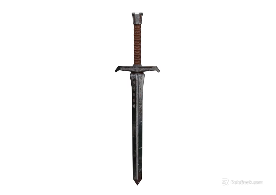 Medieval Historical Weapon Iron Sword With Brown Leather Hilt And Sharp Blade 3d model 
