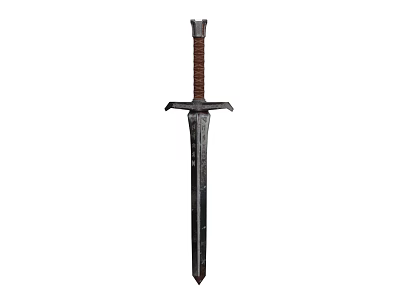 Medieval Historical Weapon Iron Sword With Brown Leather Hilt And Sharp Blade 3d model