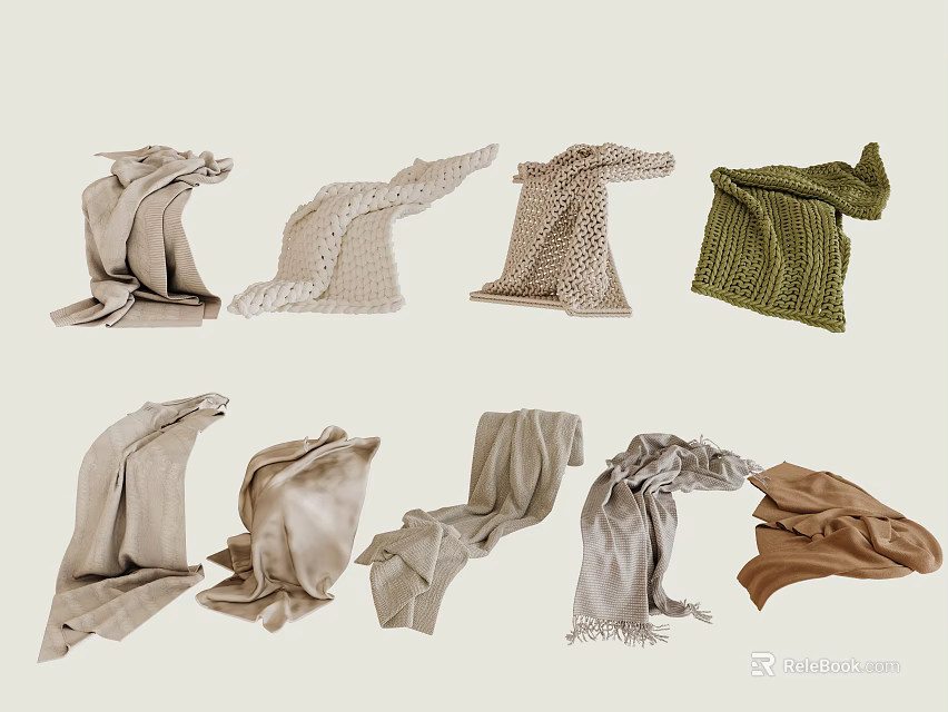 Scarves Collection In Various Colors And Styles Folded And Displayed 3d model 