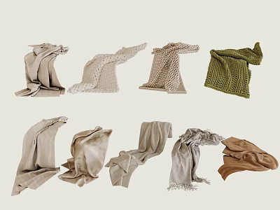 Scarves Collection In Various Colors And Styles Folded And Displayed 3d model