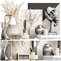 Modern Home Decor Ornament Set With Ceramic Vases Sculpture Clock And Dried Flowers