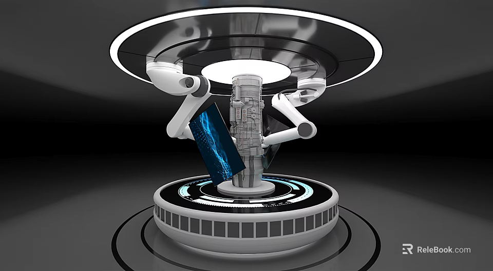 Sleek Modern Display Shelf With Circular Illuminated Ring And Rotating Base 3d model 