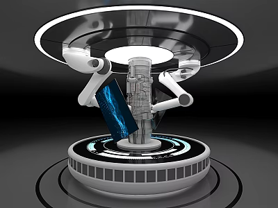 Sleek Modern Display Shelf With Circular Illuminated Ring And Rotating Base 3d model