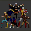 Group of Animated Superhero Characters in Dynamic Action Poses With Colorful Costumes