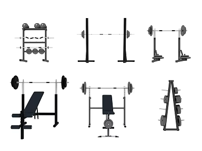Various Gym Equipment Collection With Barbells Dumbbell Racks Bench Press And Squat Racks 3d model