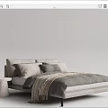 Modern Upholstered Double Bed With Linen Bedding Decorative Throw And Concrete Side Table 3d model