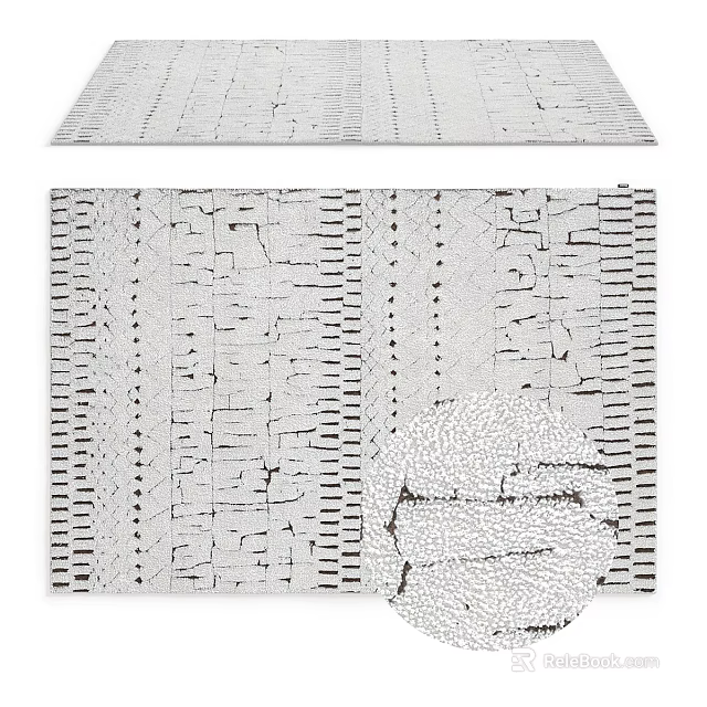 Square Rug With Geometric Textured Pattern In Neutral Tones And Close Up Detail 3d model 