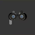 Scenic Landscape Observation Using Silver Metal Binoculars With Blue Lenses And Dark Background Reflection