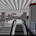 Modern Station Interior With Automatic Turnstiles Green Arrow Signs White Ceiling Columns And Blue Seats
