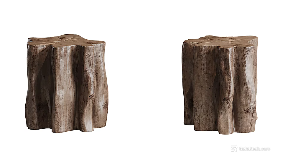 Rustic Wooden Tree Stump Stools With Natural Wood Texture And Design 3d model 
