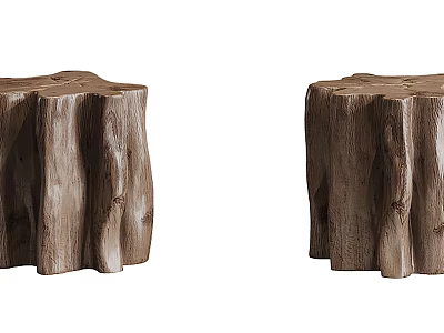 Rustic Wooden Tree Stump Stools With Natural Wood Texture And Design 3d model