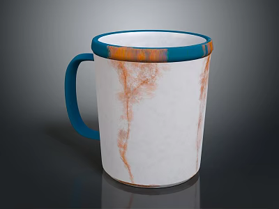 White Mug With Blue Rim Orange Textures And Blue Handle Design 3d model