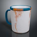 White Mug With Blue Rim Orange Textures And Blue Handle Design