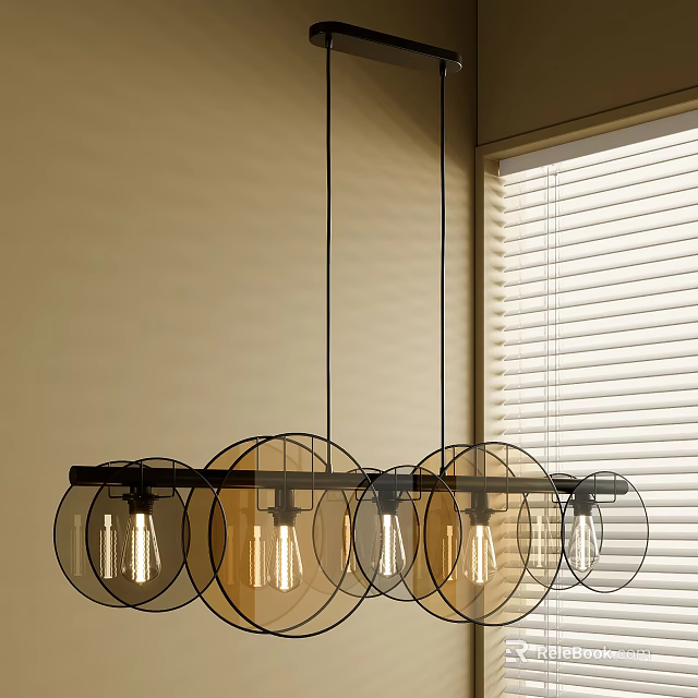 Modern Pendant Light Fixture With Round Glass Shades And Warm Bulbs In Interior Space 3d model 