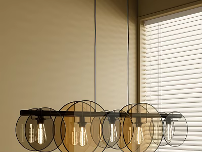 Modern Pendant Light Fixture With Round Glass Shades And Warm Bulbs In Interior Space 3d model