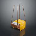 Yellow Star Patterned Cushion Swing With Wooden Seat And Brown Ropes
