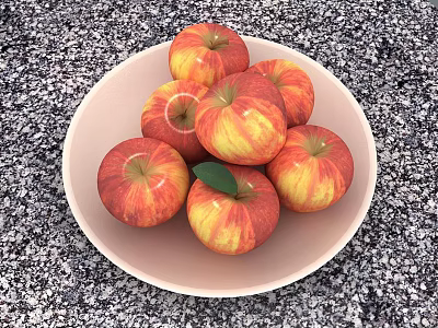Juicy Fresh Red and Yellow Apples on a White Plate Over Speckled Countertop 3d model