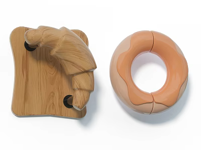 Wooden Banana Shaped Decor Item And Pink Ring Toy For Decoration 3d model