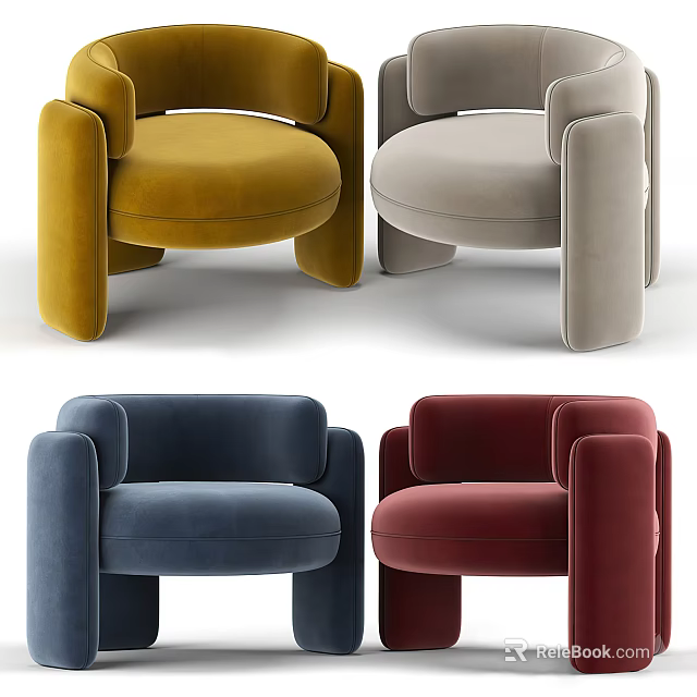 Modern Velvet Armchairs In Yellow Beige Blue And Red Tones For Living Space 3d model 
