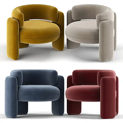Modern Velvet Armchairs In Yellow Beige Blue And Red Tones For Living Space 3d model