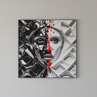 Art abstract black and white painting 3d model