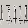 Five Modern Black Shower Faucet Systems Mounted Side by Side on Light Wall 3d model