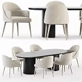 Elegant Dining Table Set With Beige Upholstered Chairs And Dark Wood Oval Tabletop