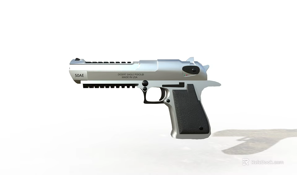 Tactical Silver Pistol With Black Grip 50AE Caliber Picatinny Rail Design 3d model 
